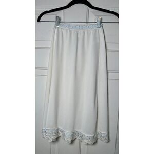 Vintage Women's White Slip Skirt with Blue Lace‎ Trim